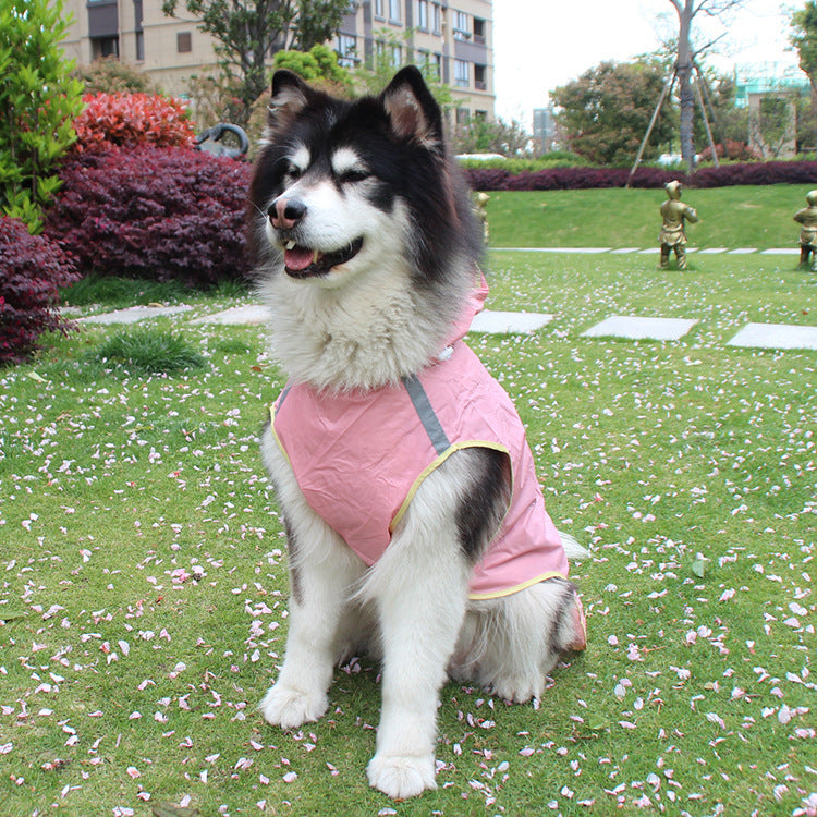 HKM-021075 Waterproof Dog Raincoat with Reflective Strips and Detachable Hood for Outdoor Activities