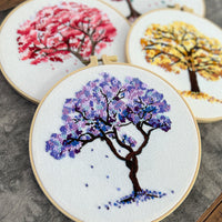 HKM-021203 Beginner Embroidery Kit with Tree Hanging Patterns in Linen - Modern Simplicity Design