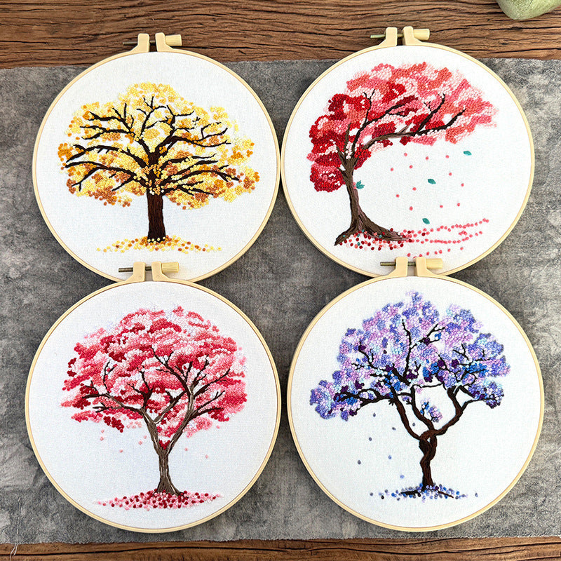 KTX-021203 Beginner Embroidery Kit with Tree Hanging Patterns in Linen - Modern Simplicity Design