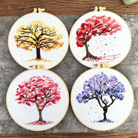 HKM-021203 Beginner Embroidery Kit with Tree Hanging Patterns in Linen - Modern Simplicity Design