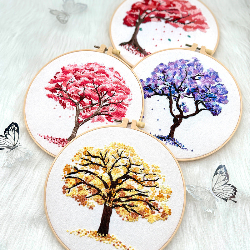 KTX-021203 Beginner Embroidery Kit with Tree Hanging Patterns in Linen - Modern Simplicity Design