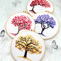 HKM-021203 Beginner Embroidery Kit with Tree Hanging Patterns in Linen - Modern Simplicity Design
