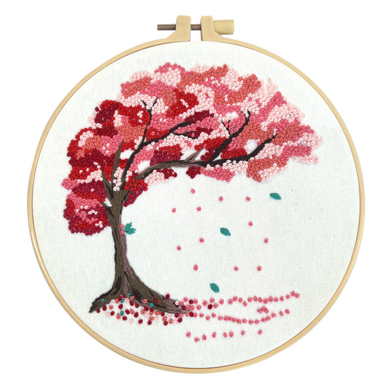 KTX-021203 Beginner Embroidery Kit with Tree Hanging Patterns in Linen - Modern Simplicity Design
