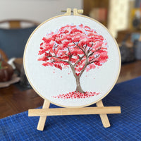 HKM-021203 Beginner Embroidery Kit with Tree Hanging Patterns in Linen - Modern Simplicity Design