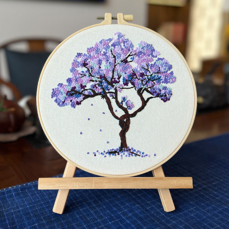 KTX-021203 Beginner Embroidery Kit with Tree Hanging Patterns in Linen - Modern Simplicity Design