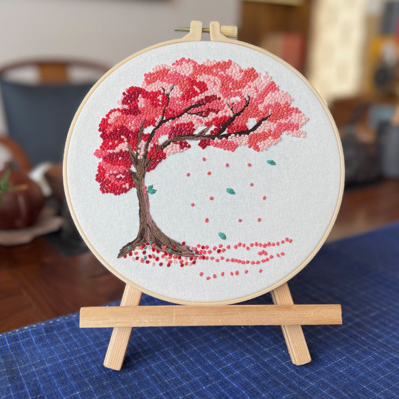 KTX-021203 Beginner Embroidery Kit with Tree Hanging Patterns in Linen - Modern Simplicity Design