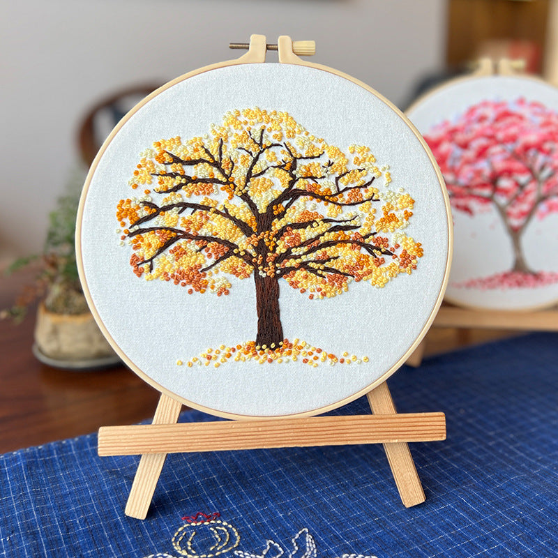 KTX-021203 Beginner Embroidery Kit with Tree Hanging Patterns in Linen - Modern Simplicity Design