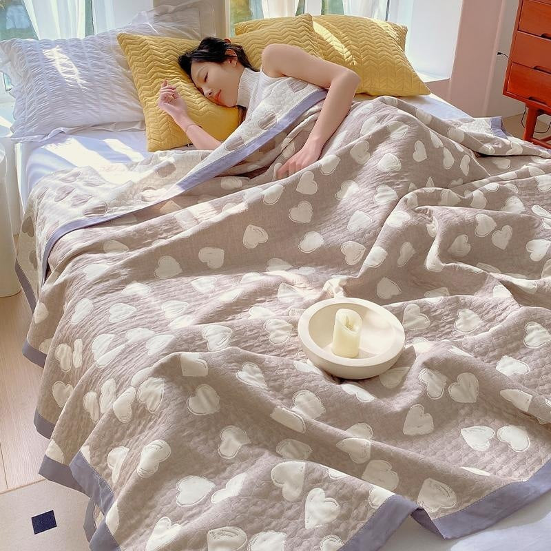 HKM-021203 Cotton Three-Layer Multi-Purpose Nap Shawl for Home and Office Use in Various Sizes