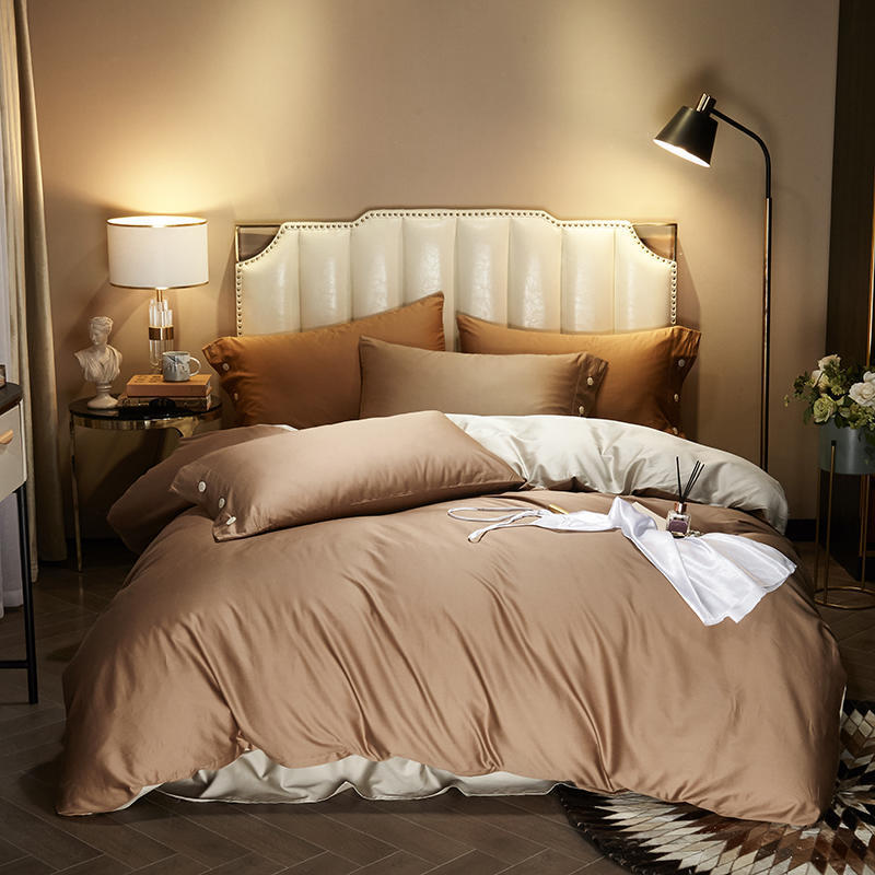 HKM-021203 Modern Plain Stitching 60 Pure Double Double Cotton Four-Piece Bedding Set - Available in Multiple Color Combinations