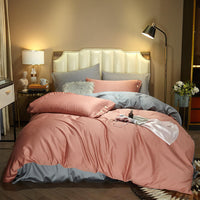 HKM-021203 Modern Plain Stitching 60 Pure Double Double Cotton Four-Piece Bedding Set - Available in Multiple Color Combinations