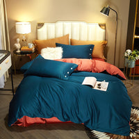 HKM-021203 Modern Plain Stitching 60 Pure Double Double Cotton Four-Piece Bedding Set - Available in Multiple Color Combinations