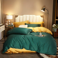 HKM-021203 Modern Plain Stitching 60 Pure Double Double Cotton Four-Piece Bedding Set - Available in Multiple Color Combinations