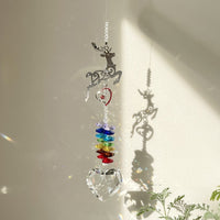 HKM-021331 Elk Rainbow Wind Chimes - Handmade Crystal Courtyard Decoration 31cm