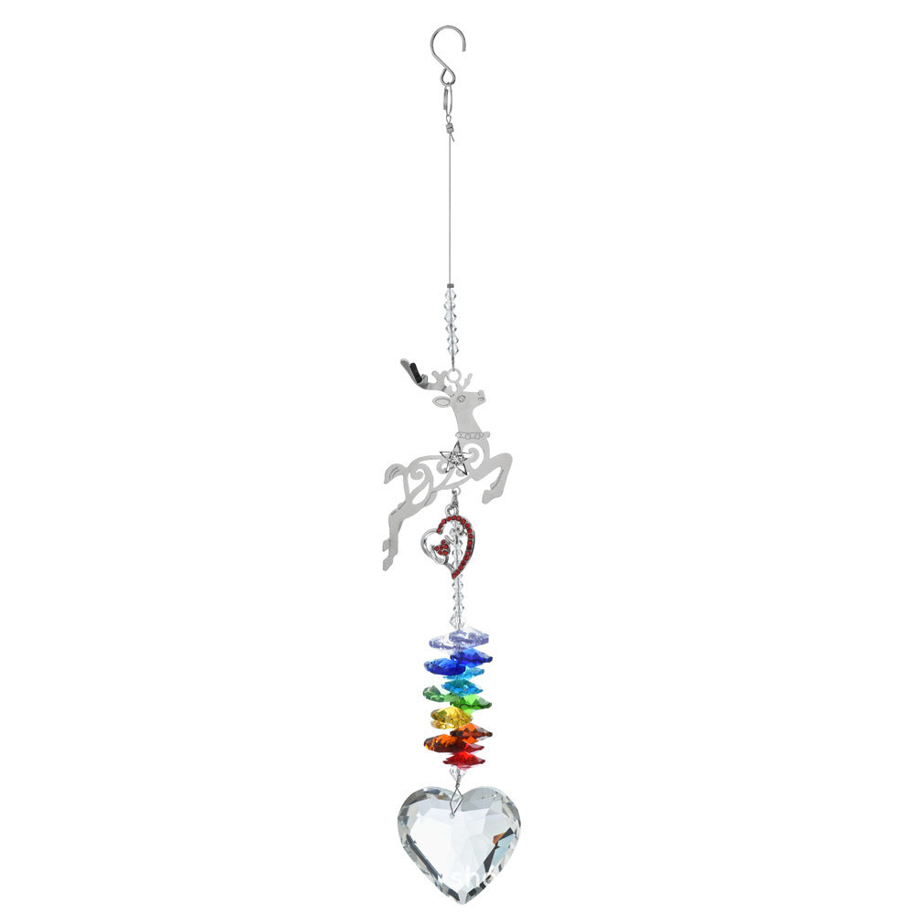 HKM-021331 Elk Rainbow Wind Chimes - Handmade Crystal Courtyard Decoration 31cm
