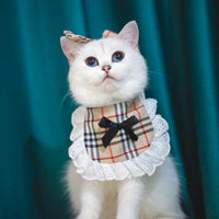 HKM-021459 Colorful Cat Lace Suit Scarf Bib with Floral and Plaid Designs for All Seasons
