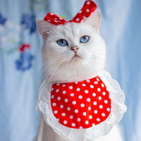 HKM-021459 Colorful Cat Lace Suit Scarf Bib with Floral and Plaid Designs for All Seasons