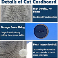 HKM-022035 Corner Cat Scratcher with Hanging Ball - Vertical Cardboard Pad for Indoor Cats, Durable and Space-Saving Design