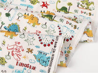 HKM-022035 Cotton Canvas DIY Fabric featuring Cute Cartoon Dinosaurs - Available in Blue and White, 110CMx45CM