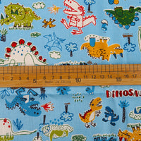 HKM-022035 Cotton Canvas DIY Fabric featuring Cute Cartoon Dinosaurs - Available in Blue and White, 110CMx45CM