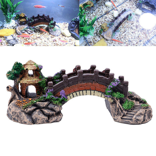 HKM-022035 Resin Fish Tank Landscape Decoration with Fake Bridge and Rockery - Small Size