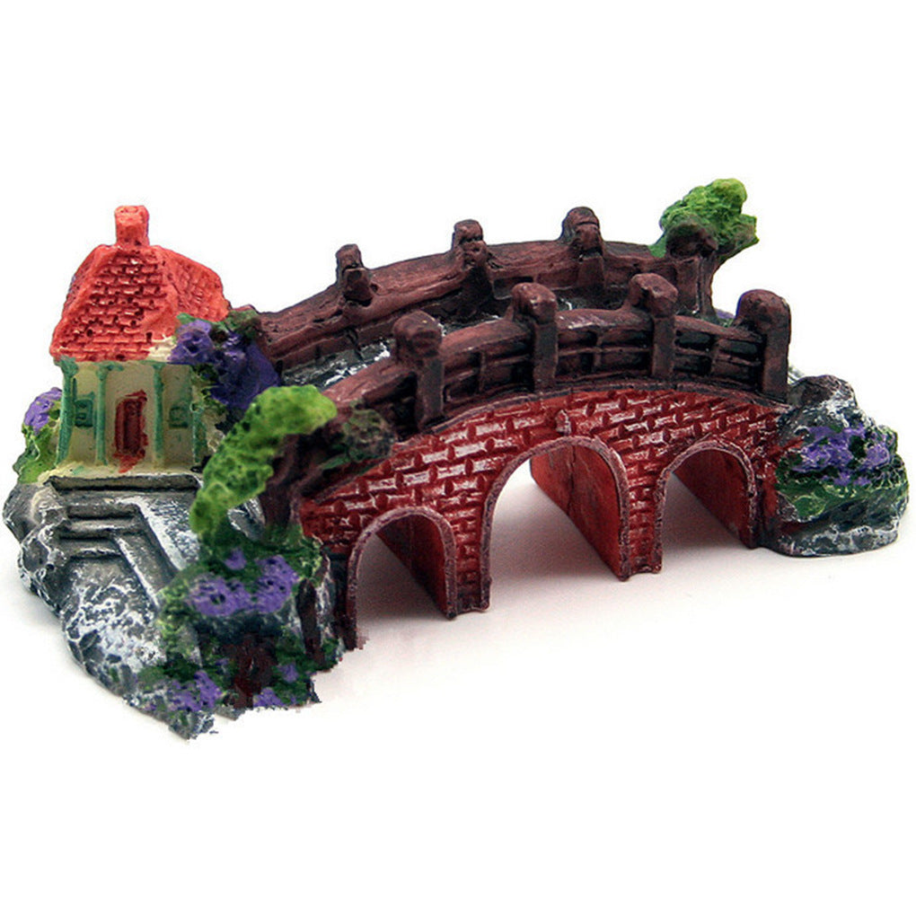 HKM-022035 Resin Fish Tank Landscape Decoration with Fake Bridge and Rockery - Small Size