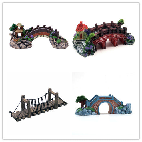 HKM-022035 Resin Fish Tank Landscape Decoration with Fake Bridge and Rockery - Small Size