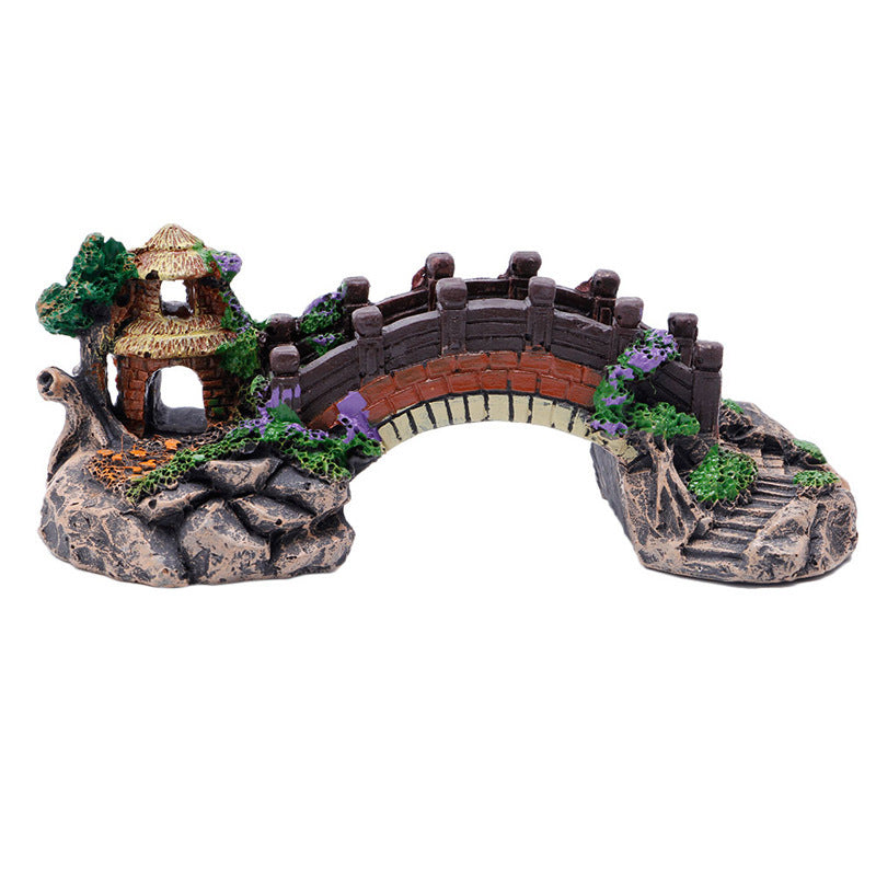 HKM-022035 Resin Fish Tank Landscape Decoration with Fake Bridge and Rockery - Small Size
