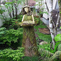 HKM-022291 Fern Fairy Statue with Hummingbird Bird Feeder – Elegant Resin Wall Decor for Courtyard and Garden