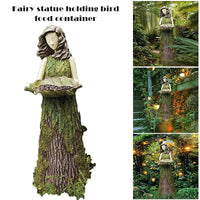 HKM-022291 Fern Fairy Statue with Hummingbird Bird Feeder – Elegant Resin Wall Decor for Courtyard and Garden