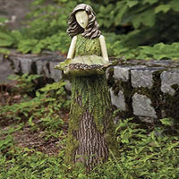 HKM-022291 Fern Fairy Statue with Hummingbird Bird Feeder – Elegant Resin Wall Decor for Courtyard and Garden