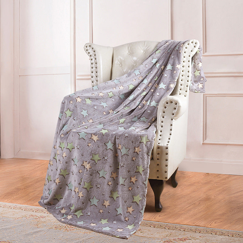 HKM-022355 Double-Sided Fluorescent Flannel Blanket - Soft Polyester, 152x127CM, Multiple Color Designs Available