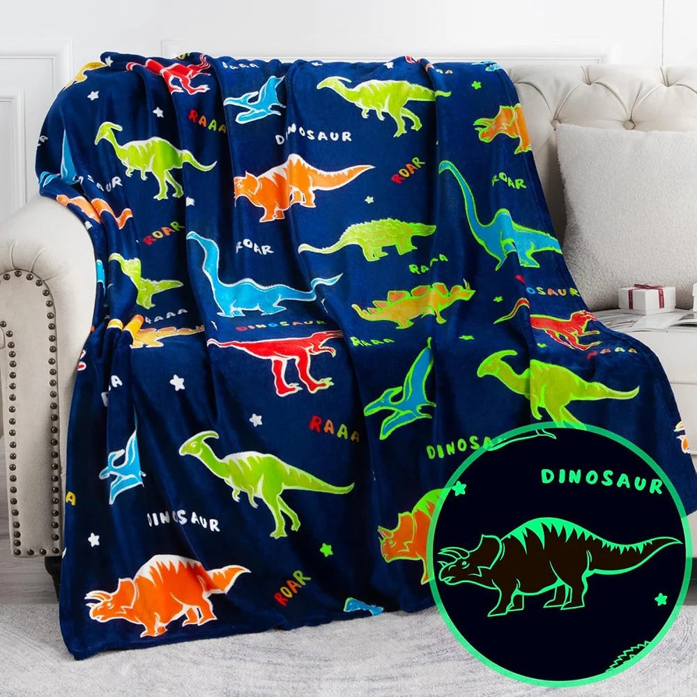 HKM-022355 Double-Sided Fluorescent Flannel Blanket - Soft Polyester, 152x127CM, Multiple Color Designs Available