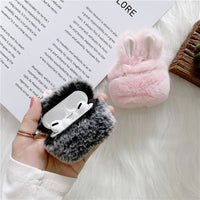 HKM-022419 Cute Pink Rabbit Plush Silicone AirPods Protective Cover for Pro/3rd Generation and 1st/2nd Generation