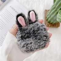 HKM-022419 Cute Pink Rabbit Plush Silicone AirPods Protective Cover for Pro/3rd Generation and 1st/2nd Generation