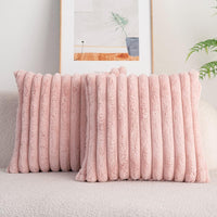 HKM-022419 Plush Vertical Stripe Pillowcase in Pink - Multiple Sizes Available