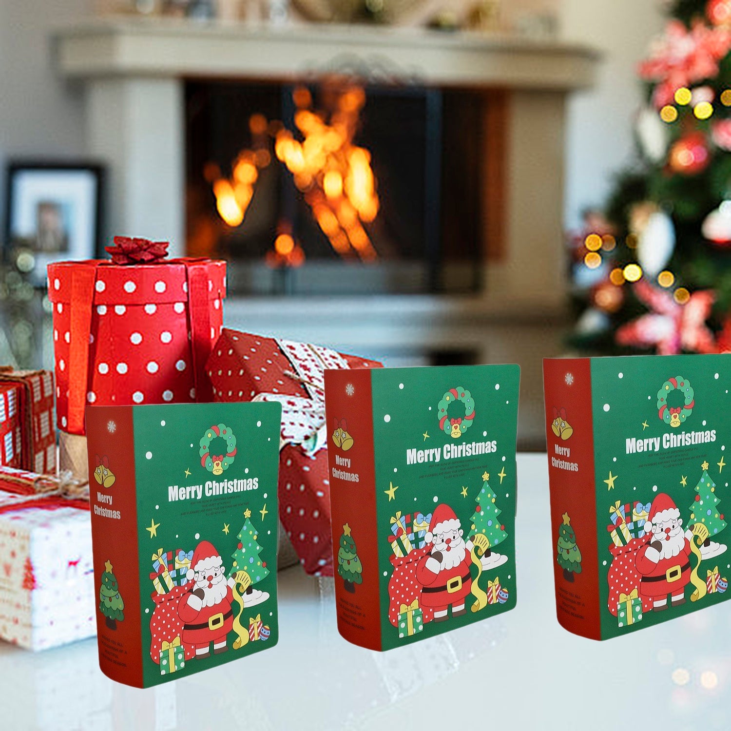 HKM-022483 Christmas Treat Boxes - 10 Pcs Book-Shaped Cartoon Candy Boxes for Holiday Celebrations and Gifts