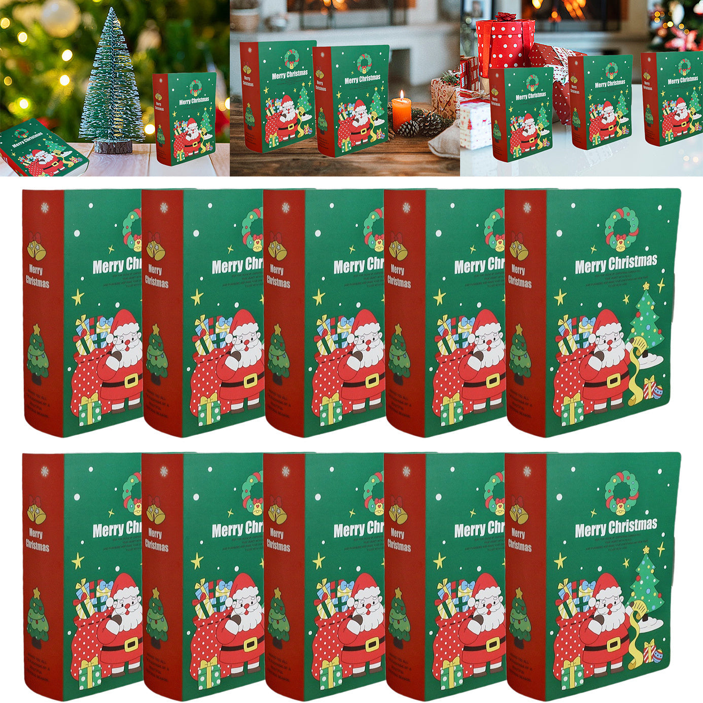 HKM-022483 Christmas Treat Boxes - 10 Pcs Book-Shaped Cartoon Candy Boxes for Holiday Celebrations and Gifts