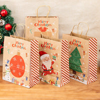 HKM-022803 Christmas Gift Bag Set with Santas, Christmas Trees, and Lanterns in Kraft Paper - S, M, L Sizes Available