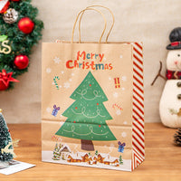 HKM-022803 Christmas Gift Bag Set with Santas, Christmas Trees, and Lanterns in Kraft Paper - S, M, L Sizes Available