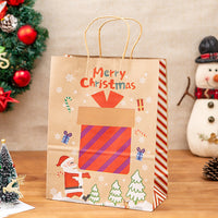 HKM-022803 Christmas Gift Bag Set with Santas, Christmas Trees, and Lanterns in Kraft Paper - S, M, L Sizes Available