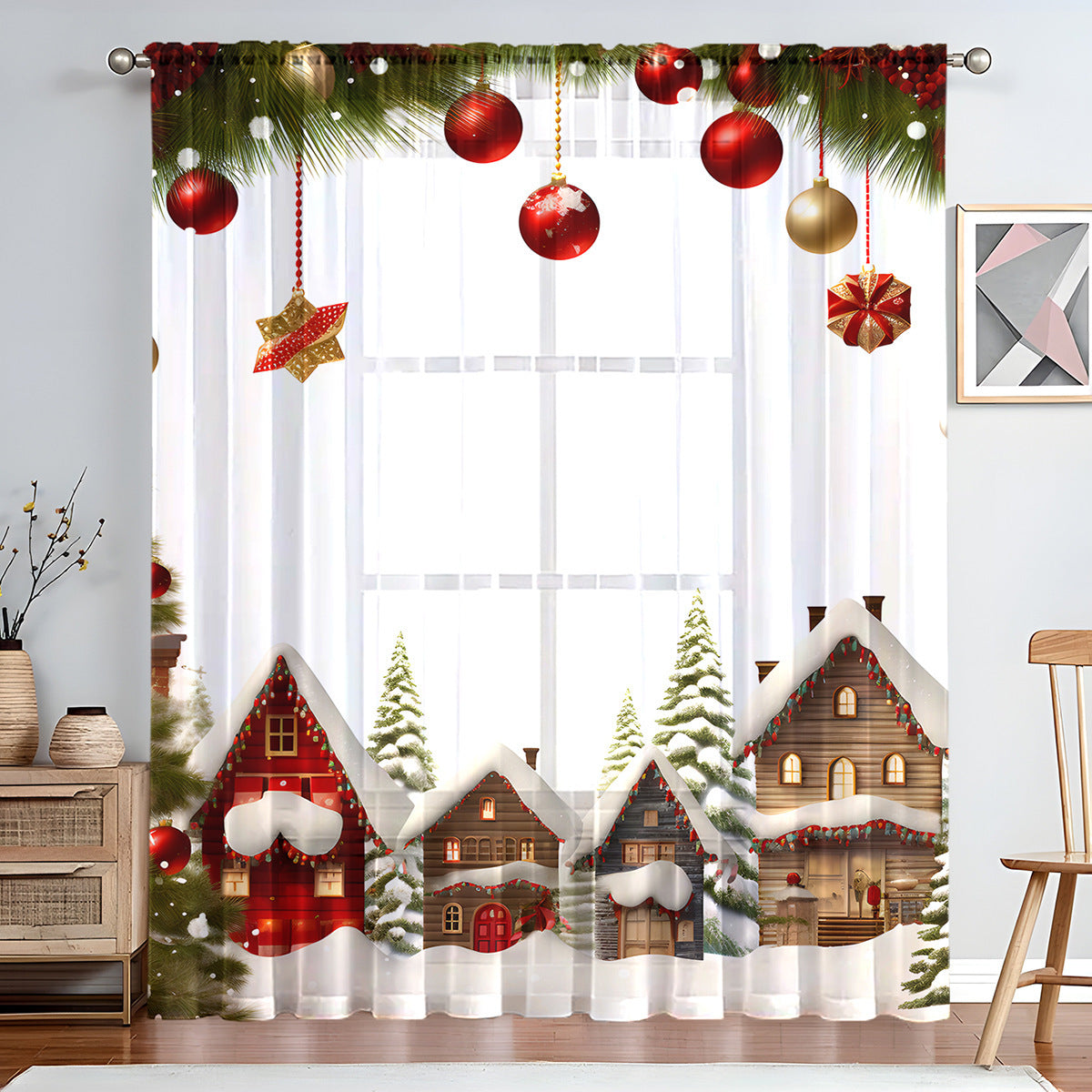 KTX-023059 Christmas Series Polyester Window Screen - Half Shade Digital Print, Various Sizes