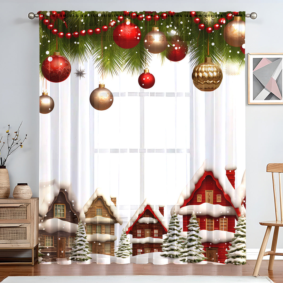 KTX-023059 Christmas Series Polyester Window Screen - Half Shade Digital Print, Various Sizes
