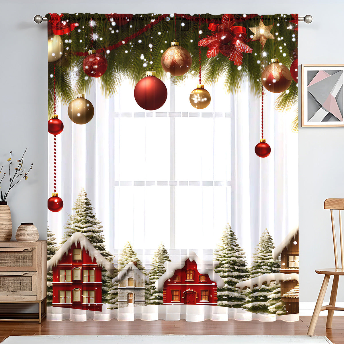 KTX-023059 Christmas Series Polyester Window Screen - Half Shade Digital Print, Various Sizes