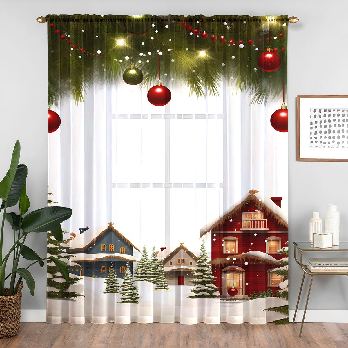 KTX-023059 Christmas Series Polyester Window Screen - Half Shade Digital Print, Various Sizes