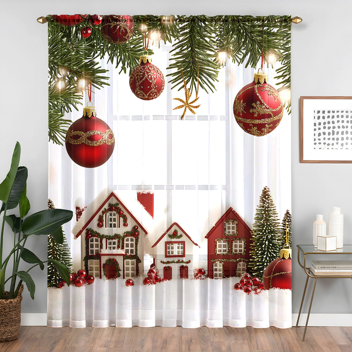 KTX-023059 Christmas Series Polyester Window Screen - Half Shade Digital Print, Various Sizes
