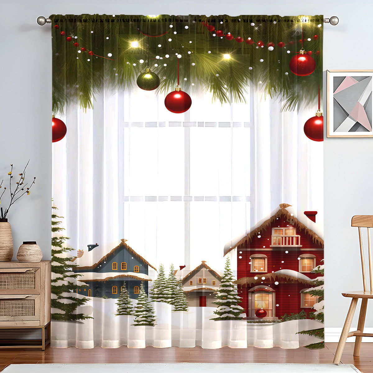 KTX-023059 Christmas Series Polyester Window Screen - Half Shade Digital Print, Various Sizes