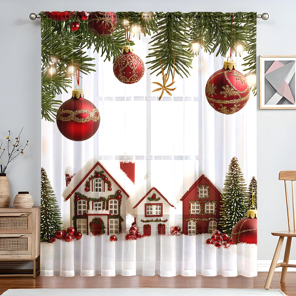 KTX-023059 Christmas Series Polyester Window Screen - Half Shade Digital Print, Various Sizes