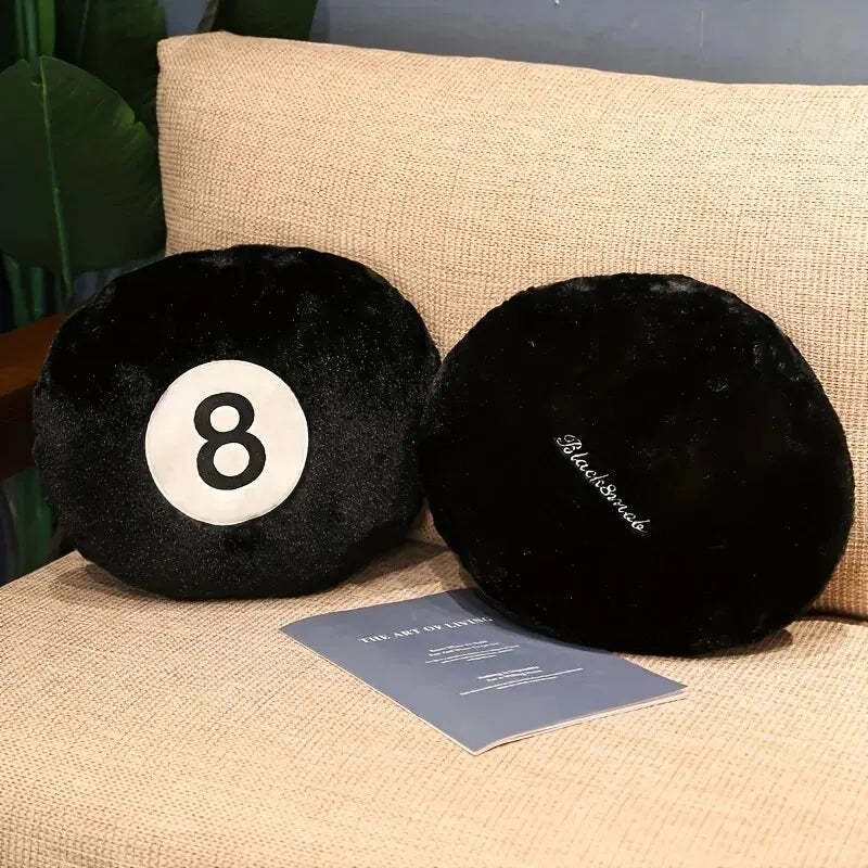 HKM-023315 Black Billiards Plush Pillow Toy Cushion for Sofa, 35cm