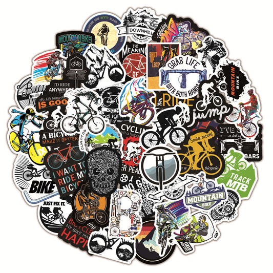 HKM-023379 Bicycle Doodle Stickers - Self-Adhesive Series with 50 Strong Adhesion Cycling Designs