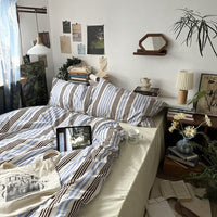 HKM-023507 Artistic Striped Cotton Four-Piece Bedding Set for Multiple Bed Sizes